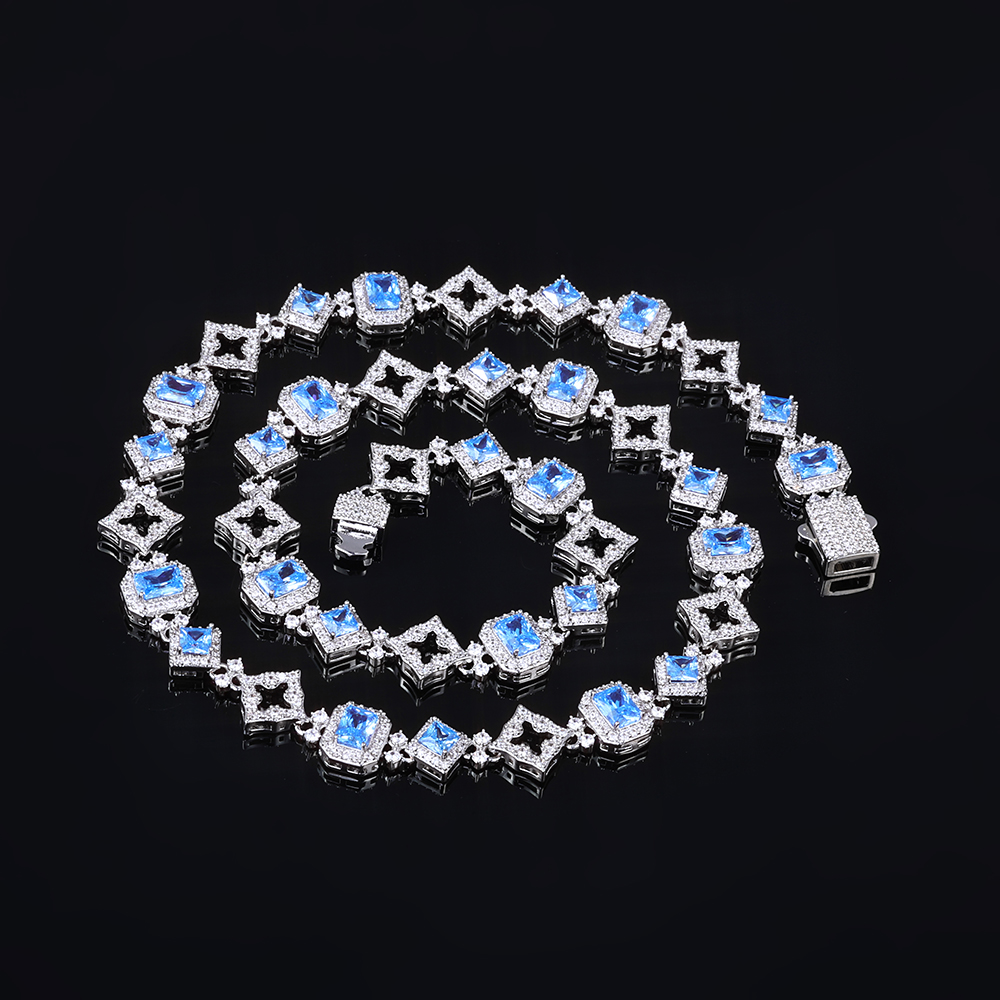Hip Hop Chain Necklace - HHIOK New 11MM Blue Gemstone Cuban
