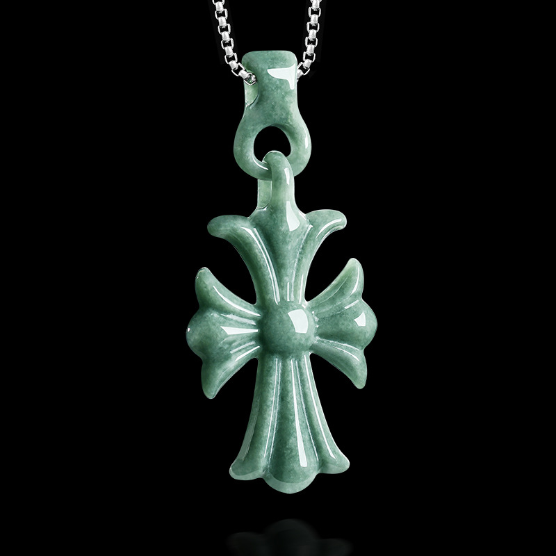 Luxury Gifts Jewelry & Watches Namfleg Mostar - Natural Burmese Jadeite Cross Pendant Necklace