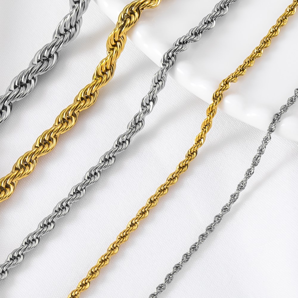 Hip Hop Chain Necklace - 0.5/1 Meter Stainless Steel Twisted Rope