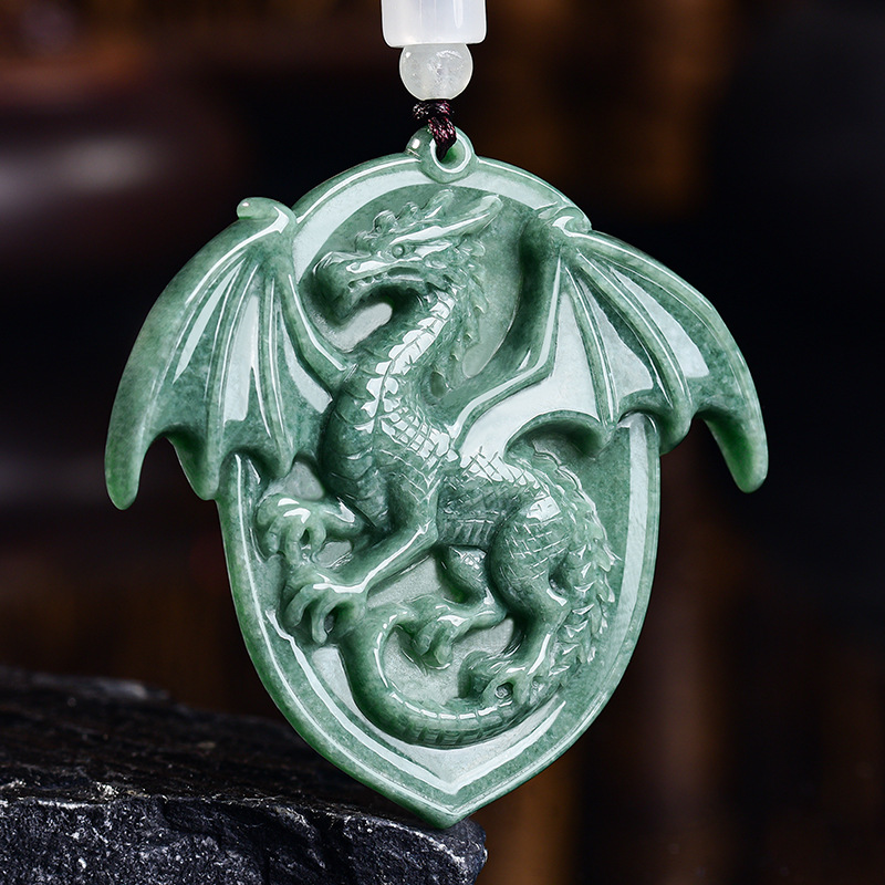 Luxury Gifts Jewelry & Watches Namfleg Mostar - Natural Burmese Jadeite Dragon Pendant Necklace