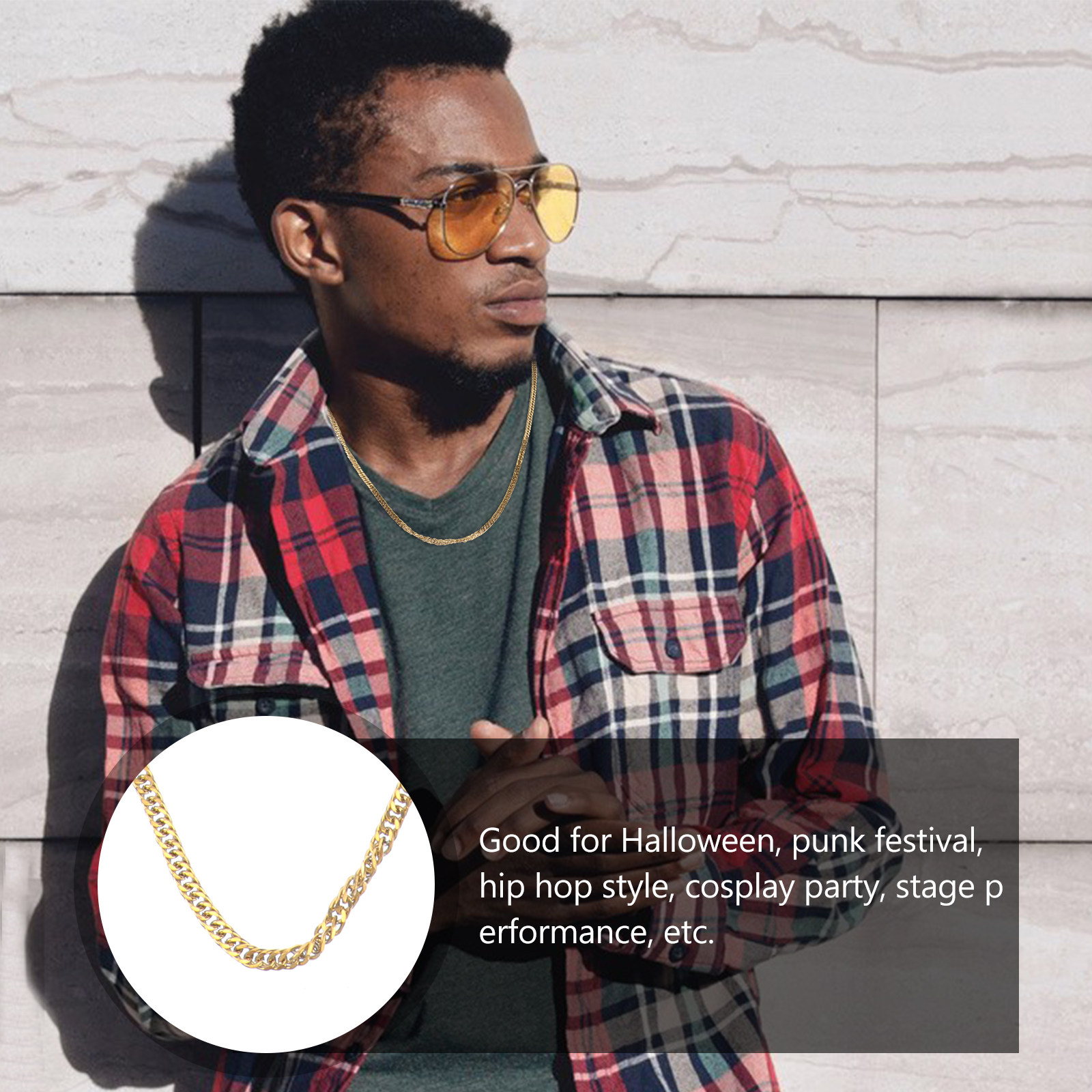 1Pcs Golden Titanium Steel Dou - Hip Hop Chain Necklace recension och pris