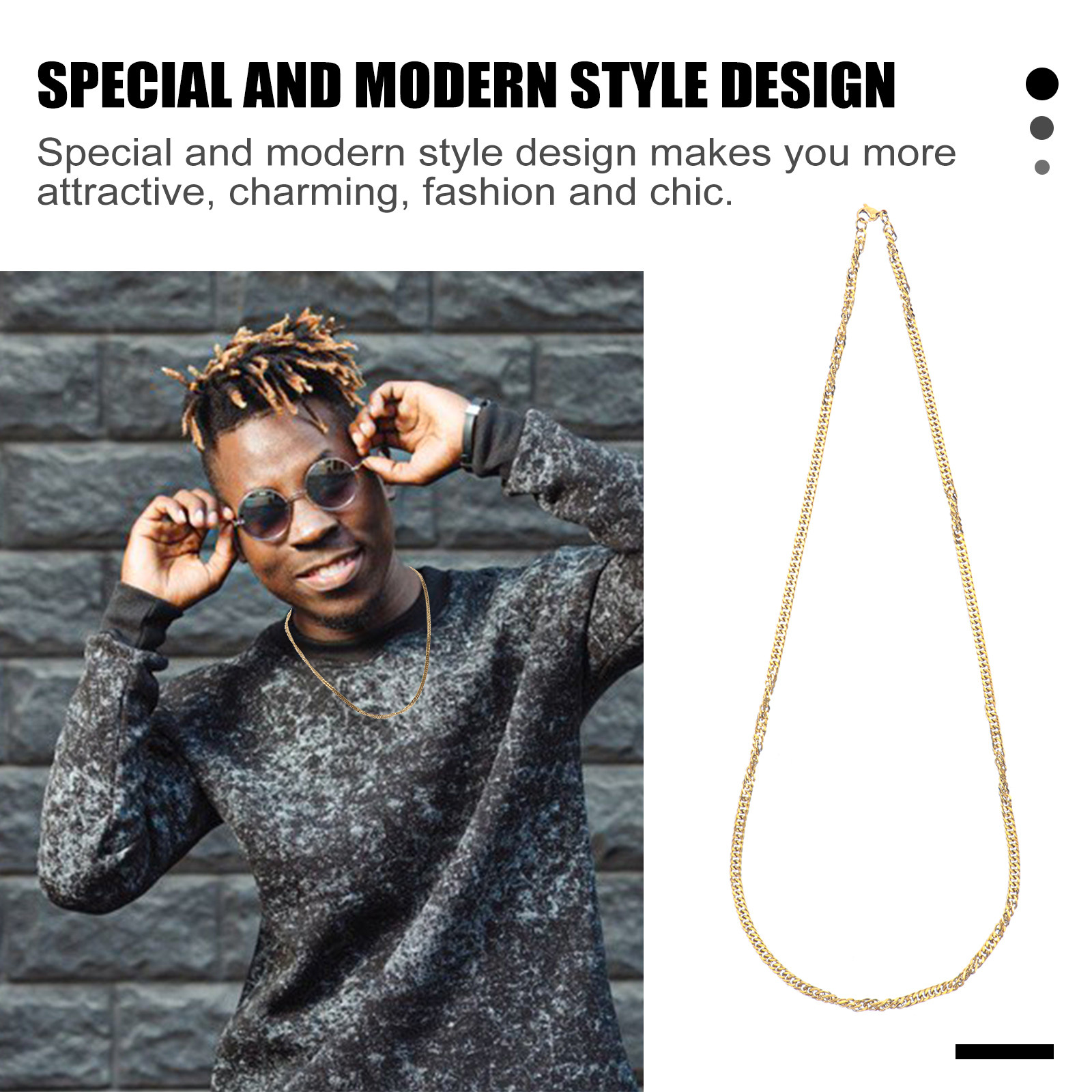 1Pcs Golden Titanium Steel Dou - Hip Hop Chain Necklace recension och pris