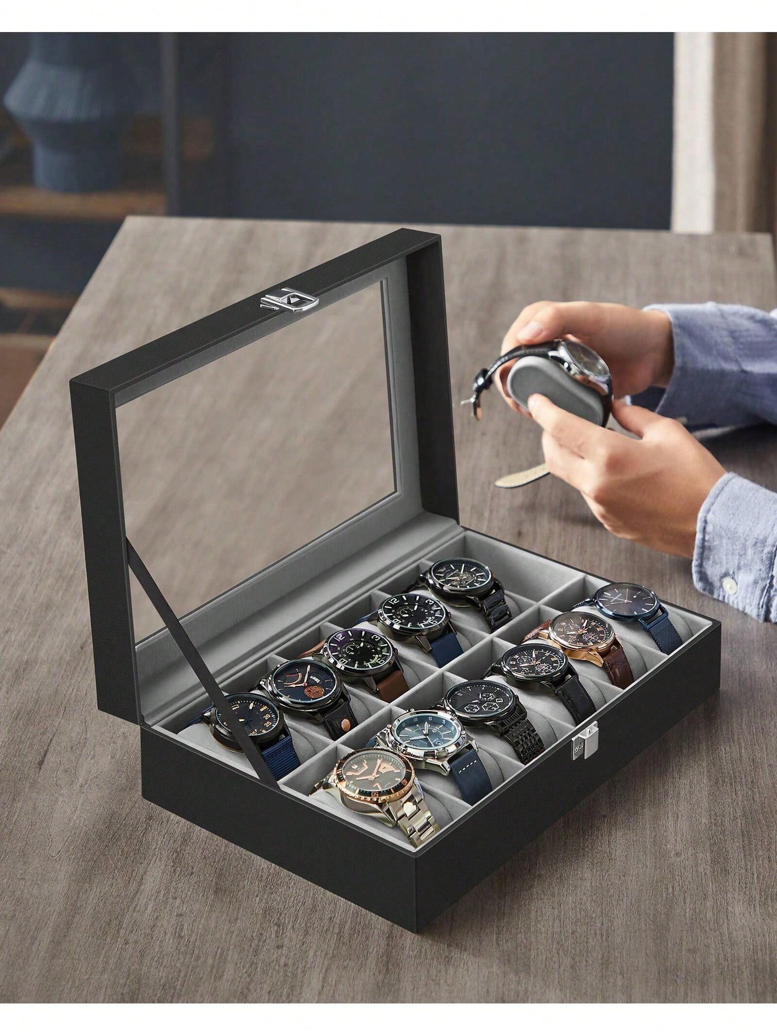 12-Slot Lockable Watch Box wit - Watch Display Box recension och pris