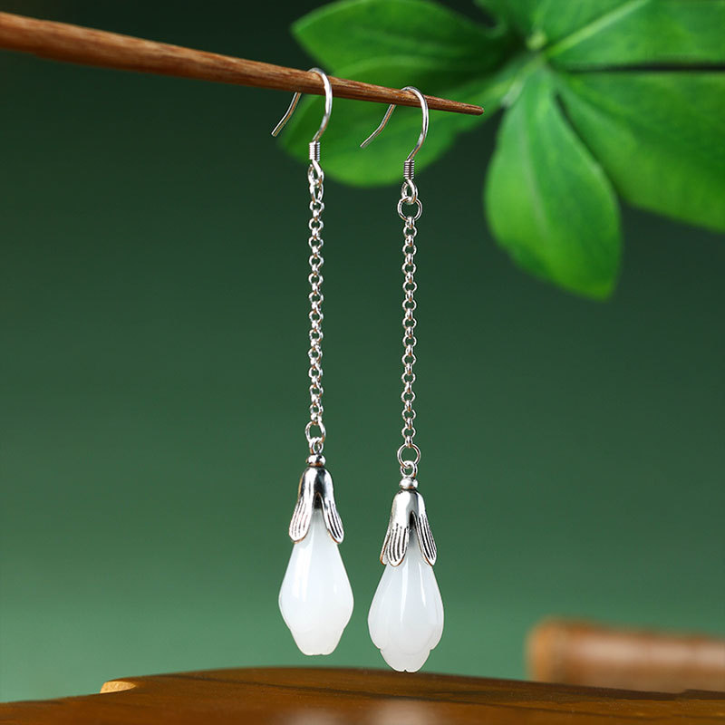 White Real Jade Flower Earring - Luxury Gifts Jewelry & Watches Namfleg Mostar recension och pris